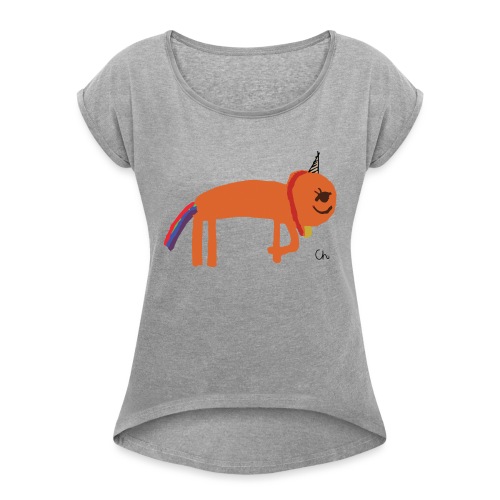 Orange unicorn - Women's Roll Cuff T-Shirt