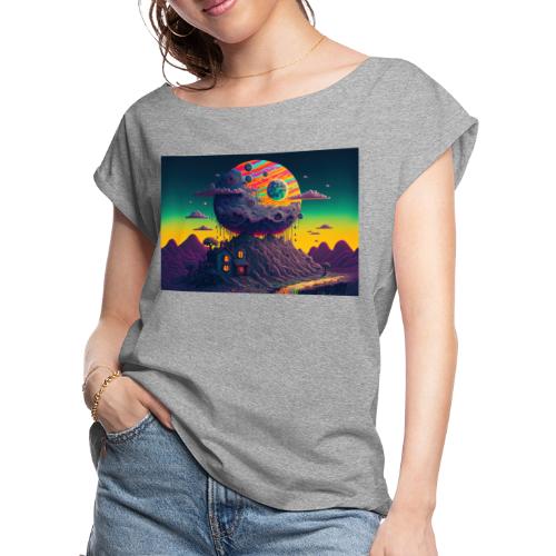 Imagination Mountain Land - Psychedelic Landscape - Women's Roll Cuff T-Shirt