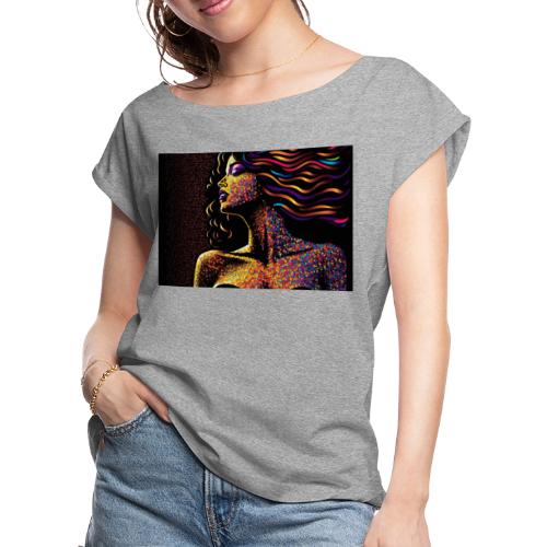 Dazzling Night - Colorful Abstract Portrait - Women's Roll Cuff T-Shirt