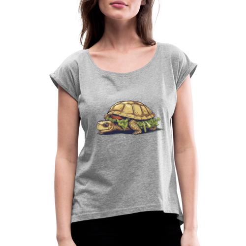 Turtle Sandwich Sticker n' Tee Version - Women's Roll Cuff T-Shirt