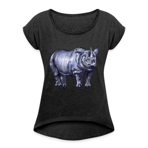 One horned rhino - Women's Roll Cuff T-Shirt