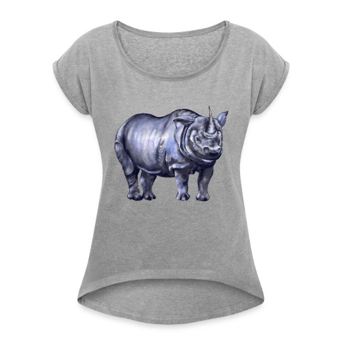 One horned rhino - Women's Roll Cuff T-Shirt