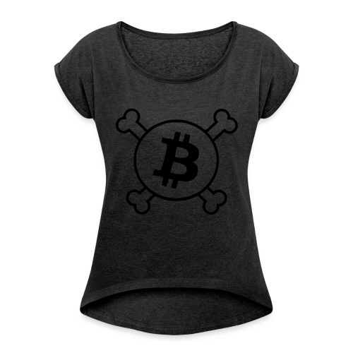 btc pirateflag jolly roger bitcoin pirate flag - Women's Roll Cuff T-Shirt