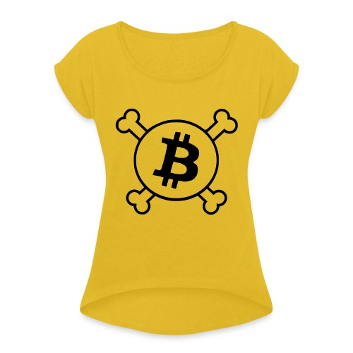 btc pirateflag jolly roger bitcoin pirate flag - Women's Roll Cuff T-Shirt