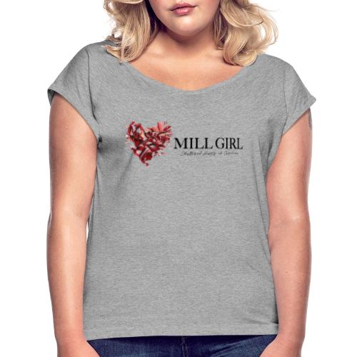 Mill Girl Block Print - Women's Roll Cuff T-Shirt