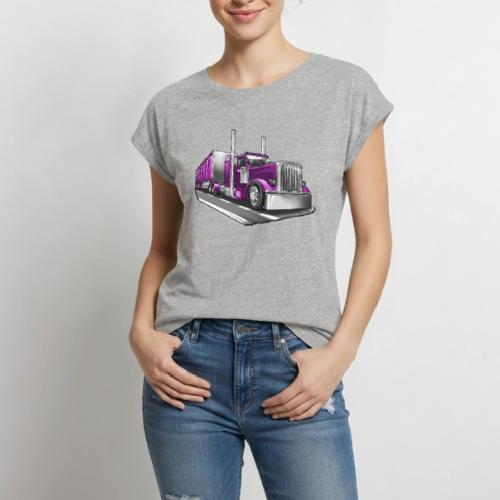 Tracktor Trailer Semi Truck Big Rig - Women's Premium Roll Up Sleeve T-Shirt