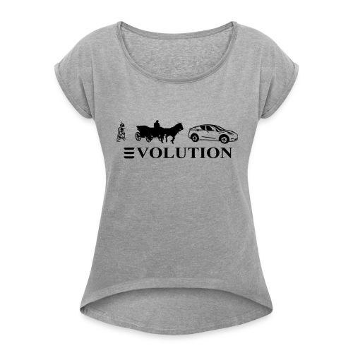 Model Y evolution caveman, horse cap, Tesla Y - Women's Roll Cuff T-Shirt