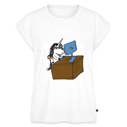 Kaede the Unicorn a the office - Women's Premium Roll Up Sleeve T-Shirt