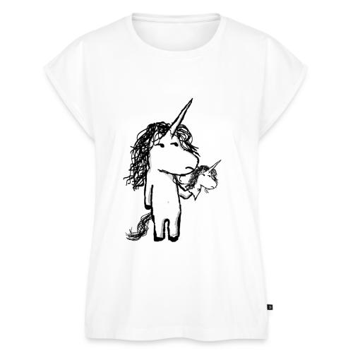 Unicorn with a mini friend angry - Women's Premium Roll Up Sleeve T-Shirt