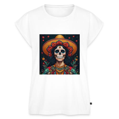 Charra Skull Art | Traditional Mexican Design - Women's Premium Roll Up Sleeve T-Shirt