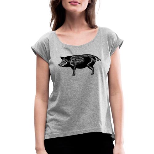 Skeleton Pig - Women's Roll Cuff T-Shirt