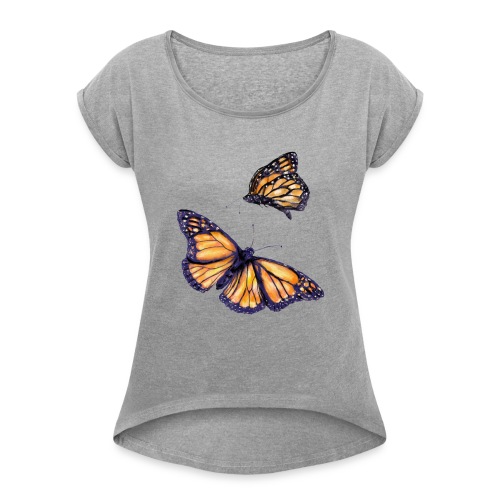2 butterflies - Women's Roll Cuff T-Shirt