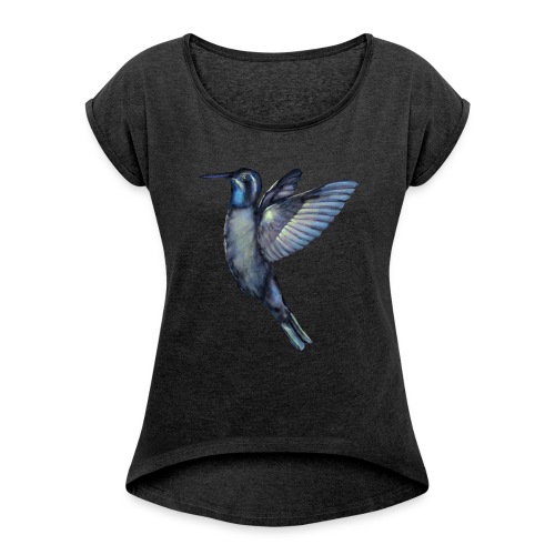 Hummingbird in flight - Women's Roll Cuff T-Shirt