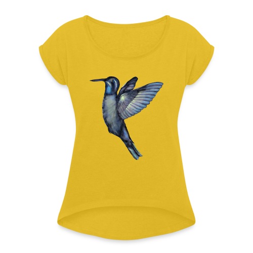 Hummingbird in flight - Women's Roll Cuff T-Shirt