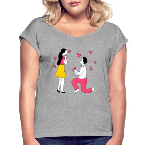 kneeling proposal valentine s day line 5964732 - Women's Roll Cuff T-Shirt