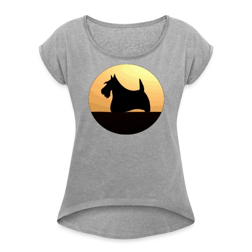 Sunset Scottish Terrier - Women's Roll Cuff T-Shirt