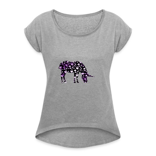 Unicorn Hearts purple - Women's Roll Cuff T-Shirt