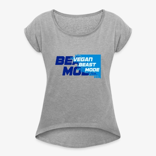VeganBeastMode [blue] - Women's Roll Cuff T-Shirt