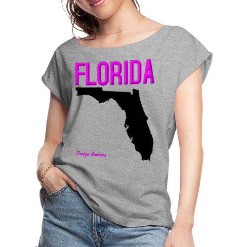 FLORIDA REGION MAP PINK - Women's Roll Cuff T-Shirt