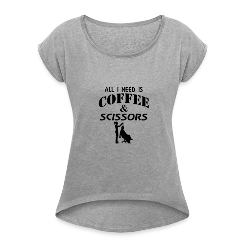 coffee and scissors - Women's Roll Cuff T-Shirt