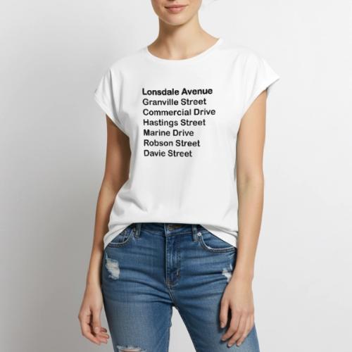 Street Names Black Text - Women's Premium Roll Up Sleeve T-Shirt