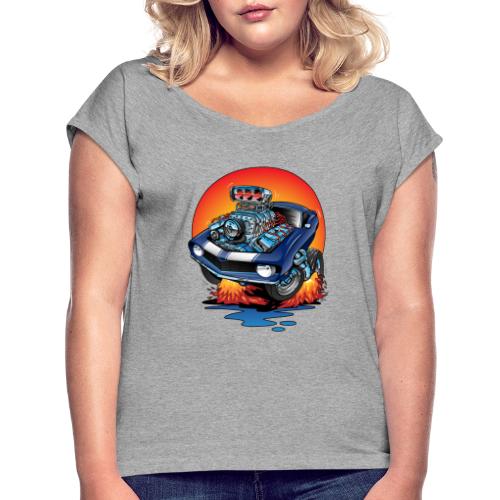 Funny Classic Sixties Muscle Car Dragster Hot Rod - Women's Roll Cuff T-Shirt