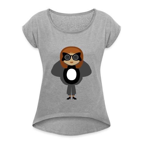 Alphabet Letter O -Fashion Girl with Strange Eyes - Women's Roll Cuff T-Shirt