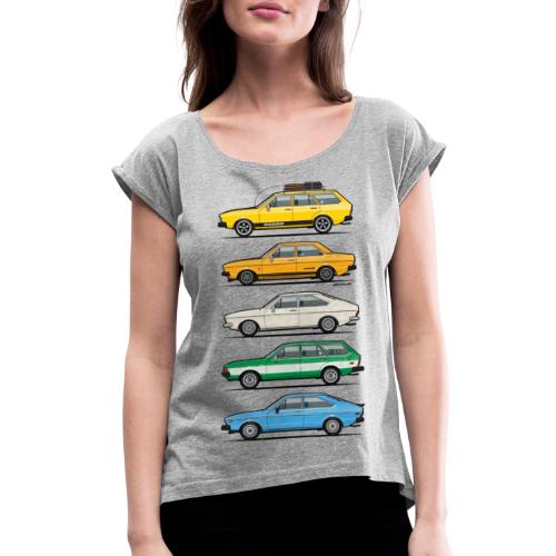 Stack of VAG B1 VDubs and Four Rings - Women's Roll Cuff T-Shirt