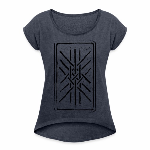 Web of Wyrd grid Skulds Web Net Bindrune symbol - Women's Roll Cuff T-Shirt