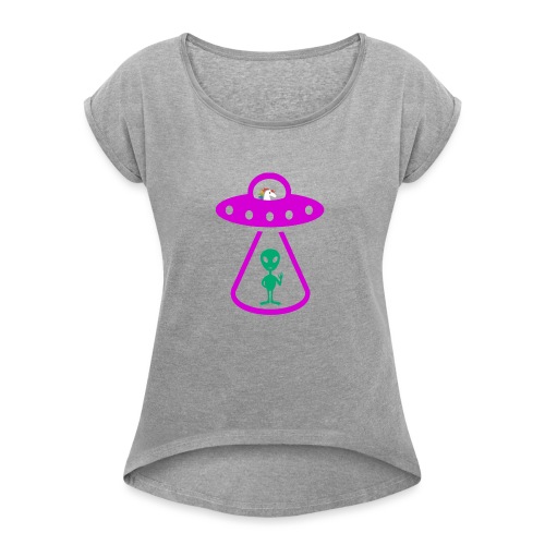 Alien Abducted by Unicorn - Women's Roll Cuff T-Shirt