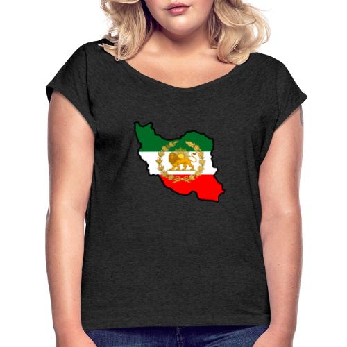 Iran Map Lion Sun 2 - Women's Roll Cuff T-Shirt