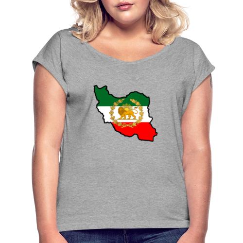 Iran Map Lion Sun 2 - Women's Roll Cuff T-Shirt