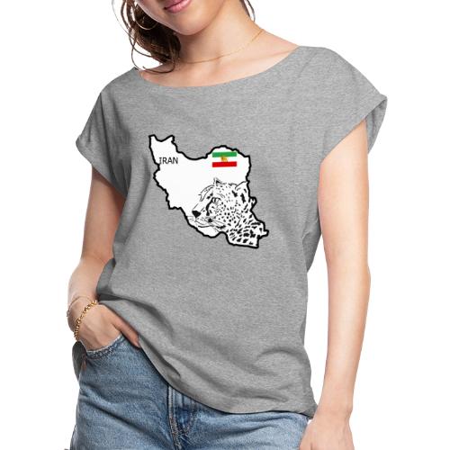 Iran Map Flag Persian cheetah - Women's Roll Cuff T-Shirt
