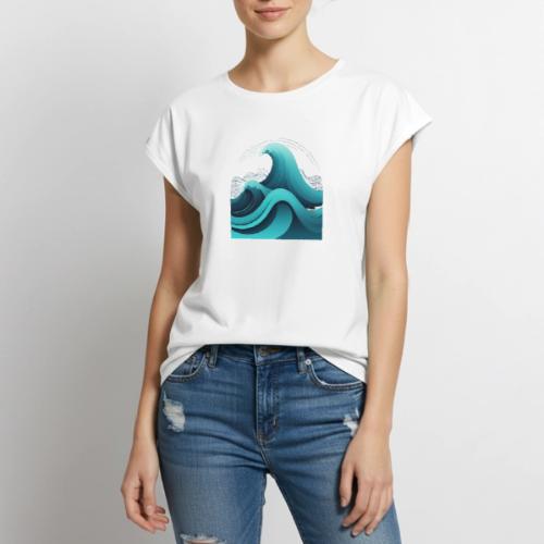Dynamic Ocean Wave Illustration - Women's Premium Roll Up Sleeve T-Shirt