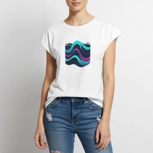 Abstract Wavy Ocean Pattern - Women's Premium Roll Up Sleeve T-Shirt