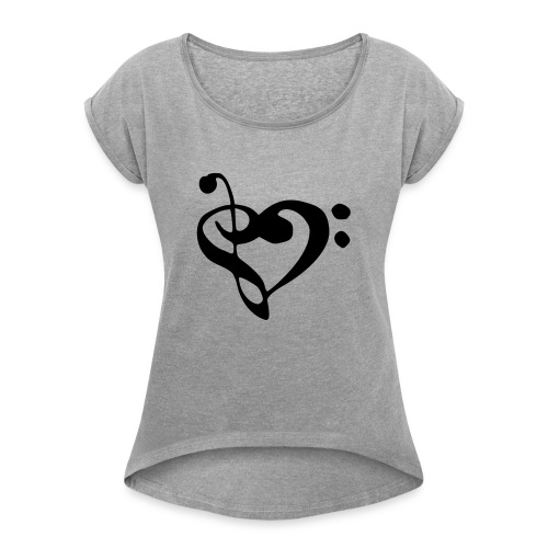 musical note with heart - Women's Roll Cuff T-Shirt