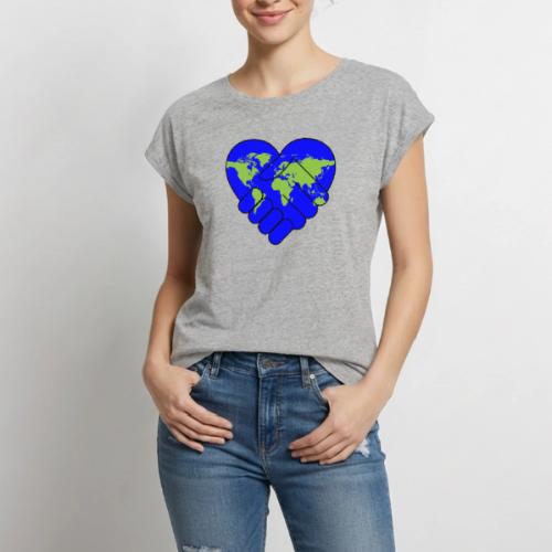 World United in Love - Women's Premium Roll Up Sleeve T-Shirt