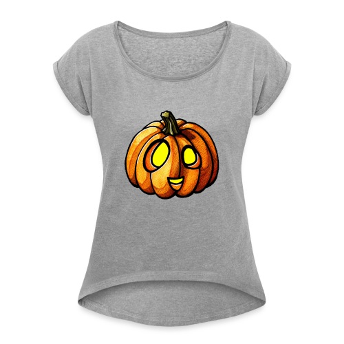 Pumpkin Halloween watercolor scribblesirii - Women's Roll Cuff T-Shirt