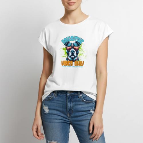 Pawsitive Vibes Only - Uplifting Pit Bull Design - Women's Premium Roll Up Sleeve T-Shirt