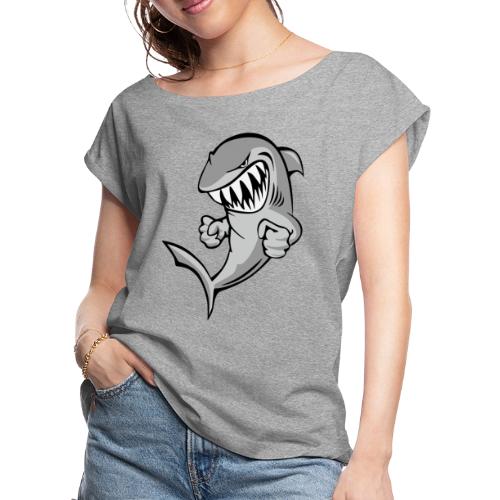 Shark With Attitude Cartoon - Women's Roll Cuff T-Shirt