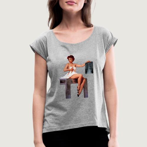 Inside Story Pinup Girl Artwork by Gil Elvgren - Women's Roll Cuff T-Shirt