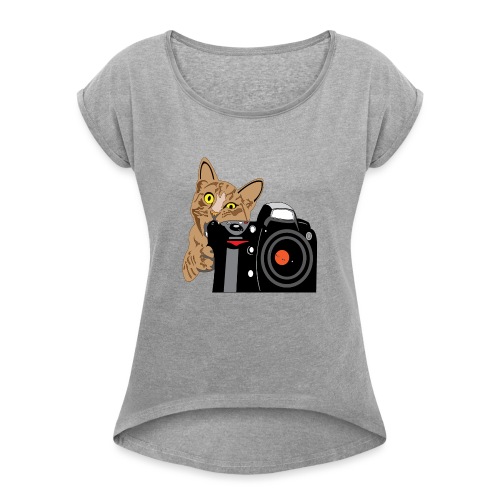 Cat Bites Camera - Women's Roll Cuff T-Shirt