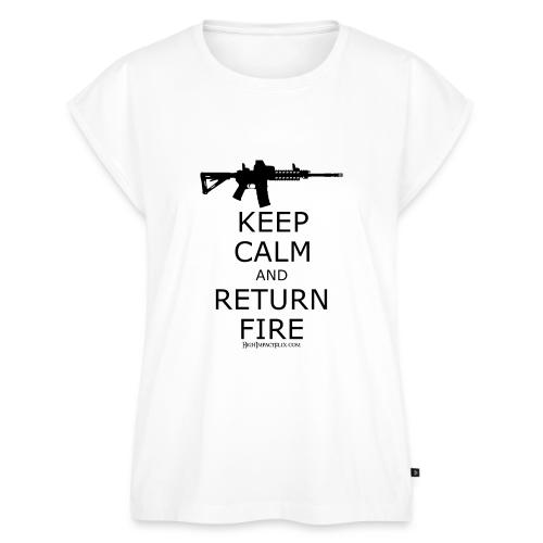 KEEP CALM RETURN FIRE BLACK - Women's Premium Roll Up Sleeve T-Shirt