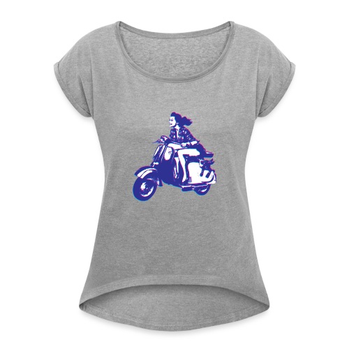 Cute Vespa Scooter Girl - Women's Roll Cuff T-Shirt