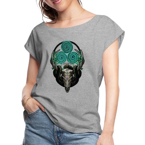 The Antlered Crown (White Text) - Women's Roll Cuff T-Shirt