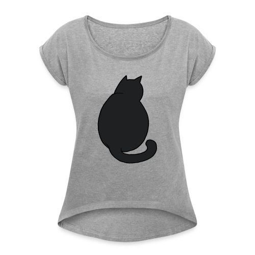 Black Cat Watching - Women's Roll Cuff T-Shirt