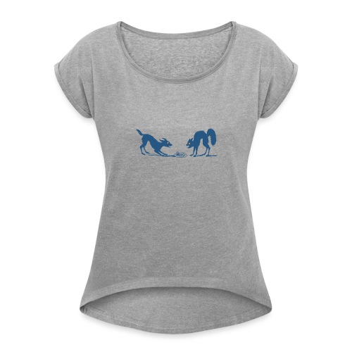 Dog vs Cat Food Fight - Women's Roll Cuff T-Shirt