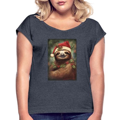 Christmas Sloth - Women's Roll Cuff T-Shirt