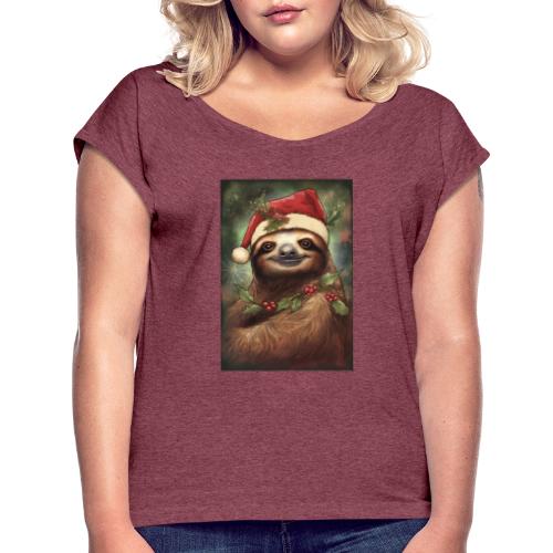 Christmas Sloth - Women's Roll Cuff T-Shirt
