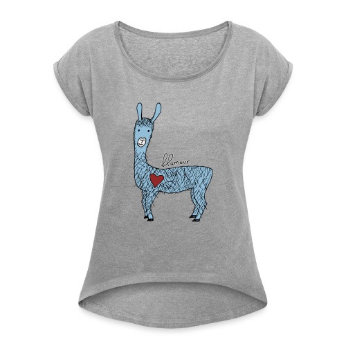 Cute llama - Women's Roll Cuff T-Shirt